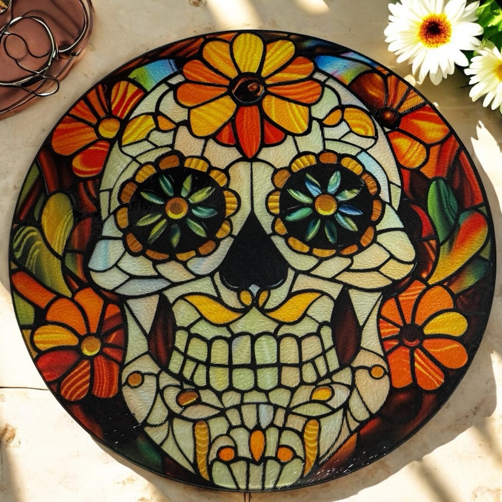 Vibrant Skull Cutting Board Glass